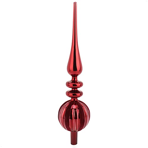 com-four® XL Weihnachtsbaumspitze glänzend - Christbaumspitze aus echtem Glas für Weihnachten - Tannenbaumspitze für den Christbaum (39cm - Chianti dunkelrot) von com-four