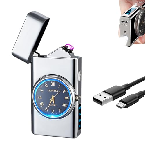 COMANYI Elektrisch Lichtbogen Feuerzeug USB Aufladbar Plasma,Sturmfeuerzeug Elektro Winddicht Arc Lighter Wiederaufladbar für Kerzen Küche Geschenk (Silber, Klassiker) von comanyi