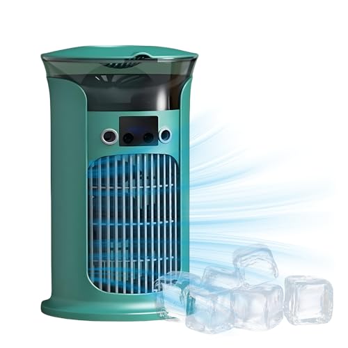 Klimaanlage Mobile Mini Klimagerät, 3 Gang Luftkühler mit 880ml Wassetank Verdunstungskühlung, Ventilator mit Wasserkühlung & Klimaanlage Ohne Abluftschlauch Und Leiser für alle Zimmer (Blau) von comenem