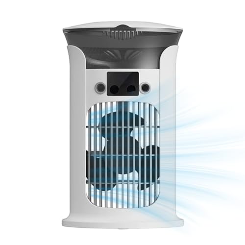 Klimaanlage Mobile Mini Klimagerät, 3 Gang Luftkühler mit 880ml Wassetank Verdunstungskühlung, Ventilator mit Wasserkühlung & Klimaanlage Ohne Abluftschlauch Und Leiser für alle Zimmer (Weiß) von comenem