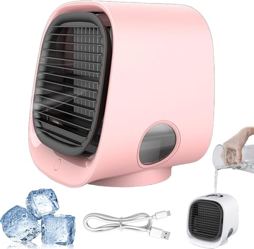 Luftkühler, Tischventilator Mit WasserküHlung, Klimaanlage mit Nano-Spray Luftkühler mit Wasserkühlung Klein Tragbarer Klimaanlagenventilator LED USB-Betriebener Klimagerät für Familie Reisen (Rosa) von comepew