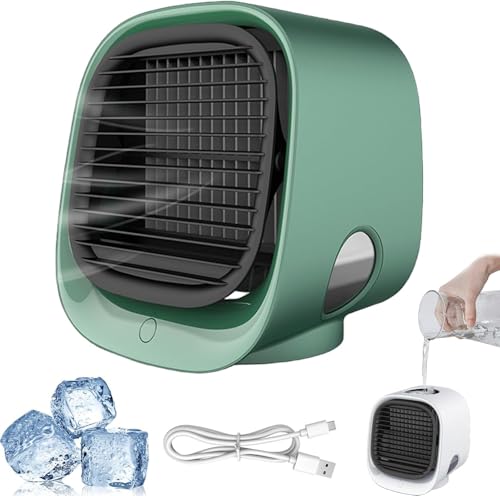 Luftkühler, Tischventilator Mit WasserküHlung, Klimaanlage mit Nano-Spray Luftkühler mit Wasserkühlung Klein Tragbarer Klimaanlagenventilator LED USB-Betriebener Klimagerät für Familie Reisen (Grün) von comepew