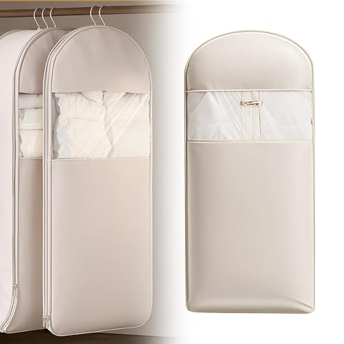 Space Saving Hanging Garment Bag with Self Compression Zipper, 2025 Neu Vakuumbeutel für Kleidung, Vakuum Kleiderbeutel Transparenter und Wiederverwendbarer Schrank-Organizer (Beige, XL) von comepew