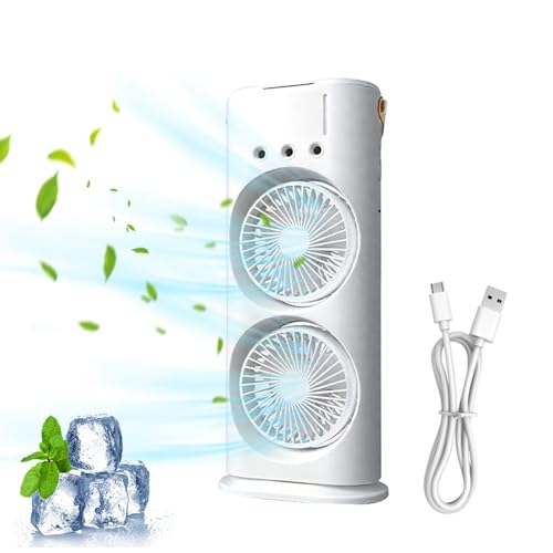 comepew 3 In 1 Ventilator Leise, 2025 Neu Double-Ended Spray Fans, Turmventilator mit Luftreiniger Sprüheffekt USB Tischventilator mit 3 Geschwindigkeiten Fernbedienung LED-Farblichter (Ladetyp) von comepew
