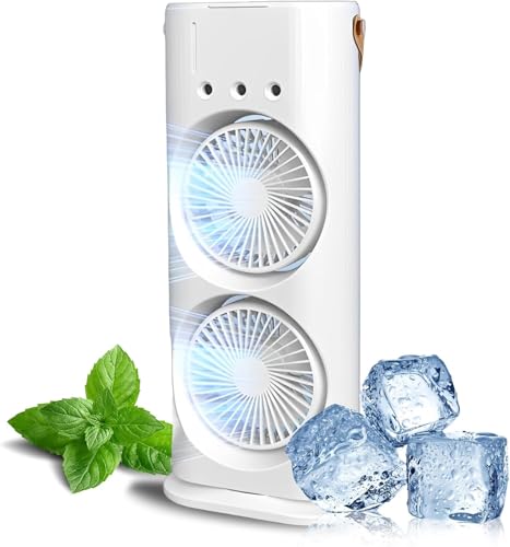 comepew 3 In 1 Ventilator Leise, 2025 Neu Double-Ended Spray Fans, Turmventilator mit Luftreiniger Sprüheffekt USB Tischventilator mit 3 Geschwindigkeiten Fernbedienung LED-Farblichter (Steckertyp) von comepew