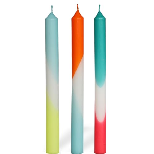 COMFORDER Dip Dye Kerzen, Stabkerzen Bunt (3 Stk.) handgemachte Tafelkerzen mit Farbverlauf, 9 Std. lange Brenndauer, Paraffin, 24 x 2,2 cm (Blau Rot) von comforder