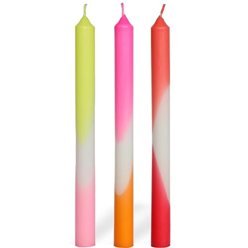 COMFORDER Dip Dye Kerzen, Stabkerzen Bunt (3 Stk.) handgemachte Tafelkerzen mit Farbverlauf, 9 Std. lange Brenndauer, Paraffin, 24 x 2,2 cm (Roza Rot) von comforder