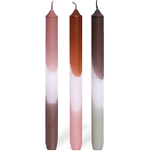 COMFORDER Dip Dye Kerzen, Stabkerzen Bunt (3 Stk.) handgemachte Tafelkerzen mit Farbverlauf, 9 Std. lange Brenndauer, Paraffin, 24 x 2,2 cm (Roza) von comforder