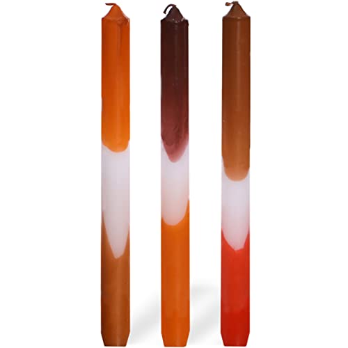 COMFORDER Dip Dye Kerzen, Stabkerzen Bunt (3 Stk.) handgemachte Tafelkerzen mit Farbverlauf, 9 Std. lange Brenndauer, Paraffin, 24 x 2,2 cm (Orange Braun) von comforder