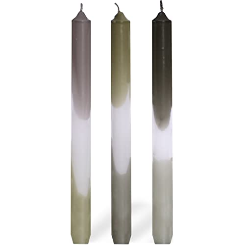 COMFORDER Dip Dye Kerzen, Stabkerzen Bunt (3 Stk.) handgemachte Tafelkerzen mit Farbverlauf, 9 Std. lange Brenndauer, Paraffin, 24 x 2,2 cm (Grün Grau) von comforder