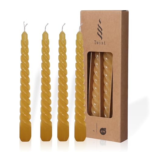 COMFORDER Gedrehte Tafelkerzen (4 Stk.) Twisted Candle/Spiralkerze in Honey, geruchlos, 4Std. lange Brenndauer - 19 x 2,2 cm von comforder