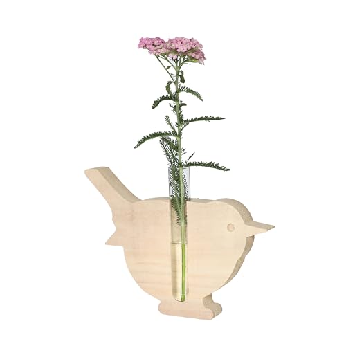 COMFORDER Reagenzglas Vase in Holzständer, Mini Vase als Tischdeko, Höhe 13cm von comforder