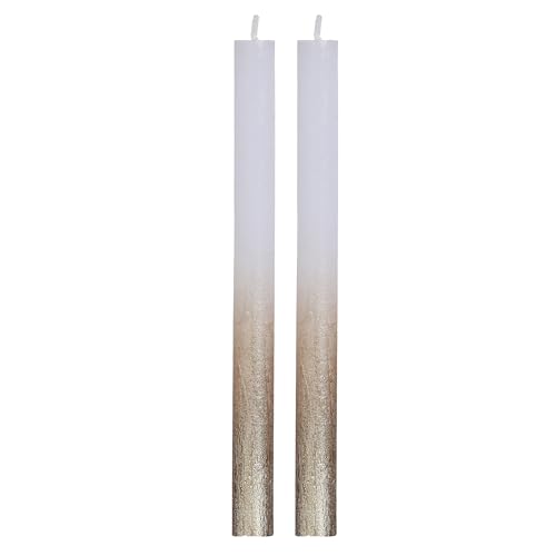 COMFORDER Stabkerzen Set, 2x Tafelkerzen weiß mit Gold, 25cm, 10 Stunden Brenndauer von comforder