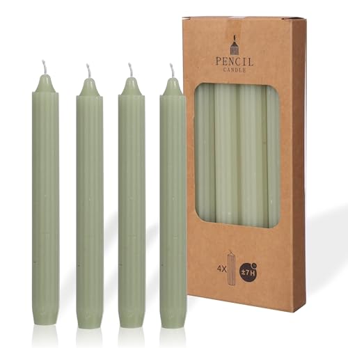 comforder COMFORDER Stabkerzen Set, 4x Tafelkerzen einfarbig + gerippt, 20cm, 7 Stunden Brenndauer (Hellgrün) von comforder