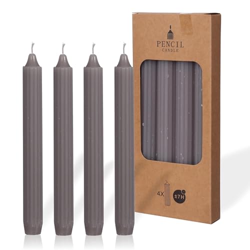 comforder COMFORDER Stabkerzen Set, 4x Tafelkerzen einfarbig + gerippt, 20cm, 7 Stunden Brenndauer (Grau) von comforder