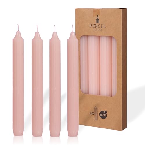 COMFORDER Stabkerzen Set, 4x Tafelkerzen einfarbig + gerippt, 20cm, 7 Stunden Brenndauer (Rosa) von comforder