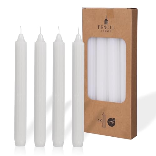 COMFORDER Stabkerzen Set, 4x Tafelkerzen einfarbig + gerippt, 20cm, 7 Stunden Brenndauer (Weiß) von comforder