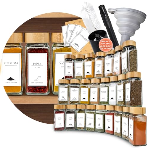 comforder Kruidenpotjes Set (25 stuks), Kruiden Organiseren met Nederlandse Labels, Gewürzgläser, Spice Jars, Vierkante Kruidenpotjes met RVS Deksel, 120ml von comforder