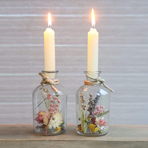 Trockenblumen im Glas mit Kerzen, Trockenblumen Set mit Vase, 2 Stück, getrocknete Blumen deko, Flaschen Kerzenhalter mit ewige Blumen, Geschenke für Frauen (Creme) von comforder