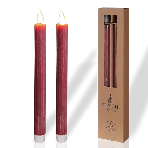 COMFORDER Echtwachs LED Kerzen mit flackernder Flamme (2er Set), elektrische Stabkerzen mit Timerfunktion, (Burgunderrot) von comforder