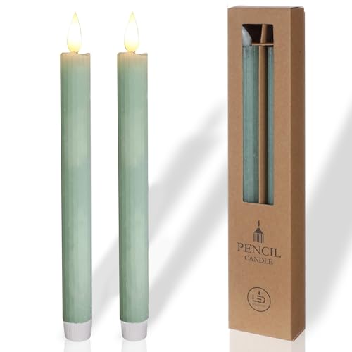 COMFORDER Echtwachs LED Kerzen mit flackernder Flamme (2er Set), elektrische Stabkerzen mit Timerfunktion, (Eukalyptusgrün) von comforder