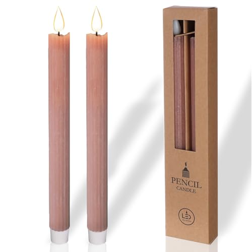 COMFORDER Echtwachs LED Kerzen mit flackernder Flamme (2er Set), elektrische Stabkerzen mit Timerfunktion, (Mauve) von comforder