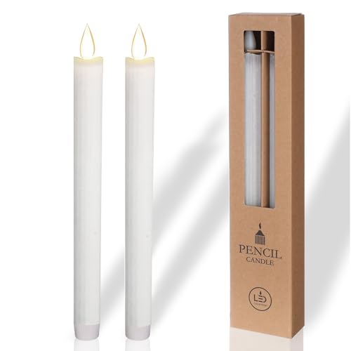 COMFORDER Echtwachs LED Kerzen mit flackernder Flamme (2er Set), elektrische Stabkerzen mit Timerfunktion, (Weiß) von comforder