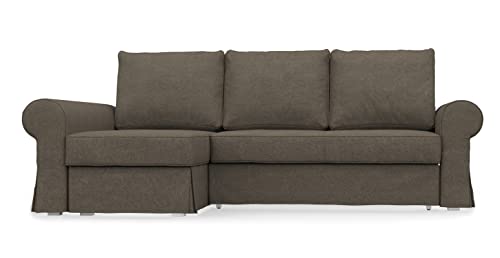 COMFORTLY 2-Sitzer-Schlafsofa mit Chaiselongue-Ersatzbezug, handgefertigt, kompatibel mit Backabro-Schlafsofa, Eckcouch (Leinen-Mischungen, dunkelbeige) von comfortly