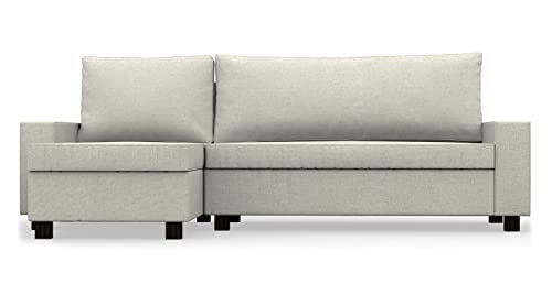 COMFORTLY Schonbezug für Schlafsofa mit Chaiselongue, handgefertigt, kompatibel mit Vilasund-Couch, nur Bezüge (strapazierfähig, cremefarben) von comfortly