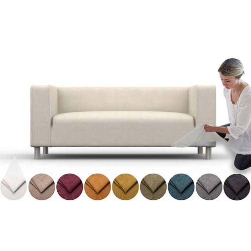 comfortly Bezug für Klippan 2-Sitzer-Sofa, Ersatz-Schonbezug, strapazierfähig, 1 Stück, weicher, strapazierfähiger, waschbarer Stoff, leicht zu reinigen und zu ersetzen (Krone, Elfenbein) von comfortly