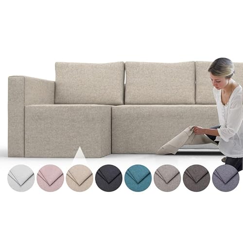 comfortly Friheten Ecksofa Links Ersatzbezug, Ecksofa strapazierfähiger Bezug, Haustier- und fleckenbeständiger, langlebiger Nanotechnologie-Stoff, leicht zu reinigen und auszutauschen (Beige Farbe) von comfortly