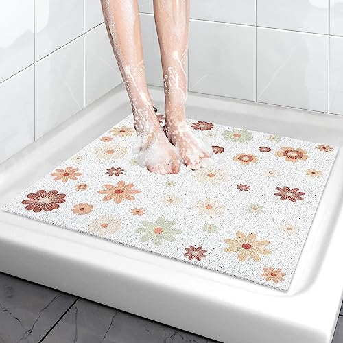 comfoyar Duschmatte Blumen Badvorleger, Weiche Badeteppiche, rutschfest Schnelltrocknend Badeteppich für Badezimmer Dusche Wanne 60 x 60 cm von comfoyar