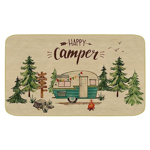 comfoyar Camper Van Fußmatte, 43 x 75 cm Happy Camper Schmutzfangmatte, Türmatte Innen rutschfest Waschbar Fußmatte für Außen Camper Dekor von comfoyar