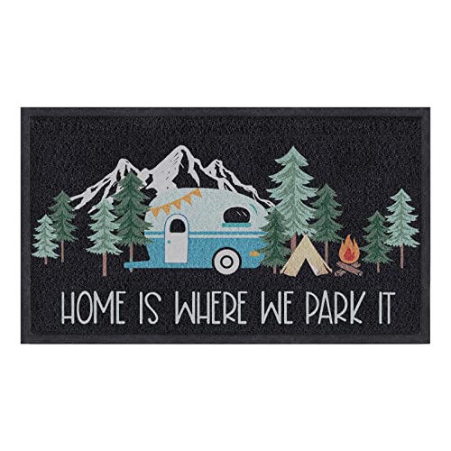 comfoyar Fußmatte Camping Türmatte, Home is Where We Park It Camper Schmutzfangmatte, rutschfest Waschbar Wohnmobil Fussmatte für Aussen Innen Eingang Außen 45 X 75 cm von comfoyar