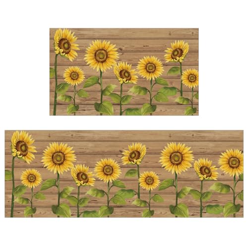 comfoyar Küchenmatte 2 Stück, Sonnenblumen rutschfest Küchenläufer Waschbar Küchenteppich, Teppich Läufer für Flur Küche 44 x 75 cm + 44 x 120 cm von comfoyar