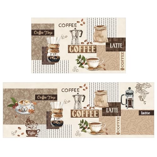 comfoyar Küchenmatte 2 Stück, rutschfest Küchenläufer Waschbar Küchenteppich, Teppich Läufer für Flur Küche 44 x 75 cm + 44 x 120 cm, Kaffee von comfoyar