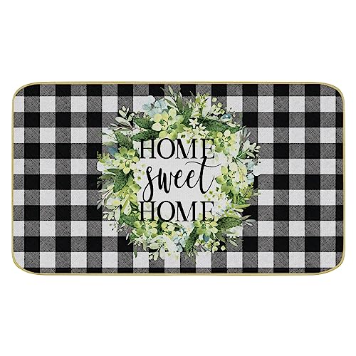 comfoyar Schwarz-Weiß Karierte Fußmatte für Innen und Außen 43 x 75 cm, Sweet Home Fussmatte rutschfest Waschbar, Dauerhaft Schmutzfangmatte, Schmutzfänger Teppich für Eingang, Patio, Flur, Garten von comfoyar