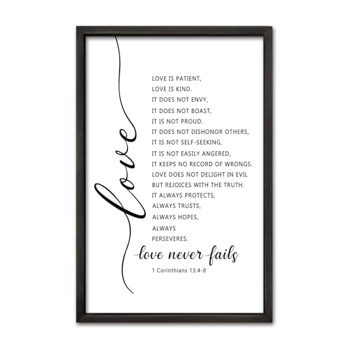 comurdyo Wanddekoration "Love Is Patient Kind", 61 x 40 cm, Motiv: Love Never Fails 1 Corinthians 13 Bibelvers aus Holz, gerahmtes Schild, Wandbehang (schwarz) von comurdyo
