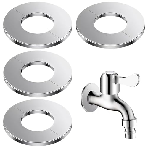 COMVASTARS 4Stück Edelstahl Rosetten Abdeckung Selbstklebende Dekorative Abdeckung Für Wasserhähne Geteilter Flansch,Wasserhahn-Abdeckung,Bekorative Abdeckungen Für Rohre,ID 35mm/OD 65mmRund(Silber) von comvastars