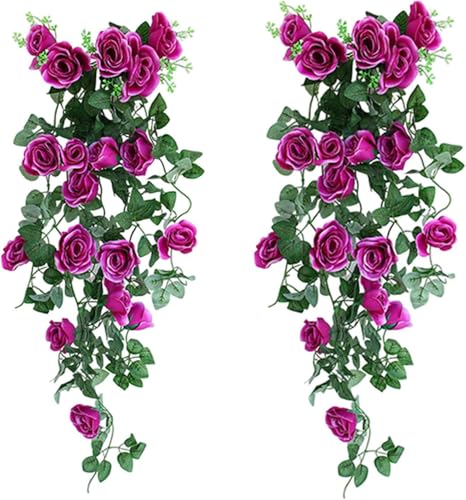 comvastars 2er-Pack künstliche Hängepflanzen mit violetten Rosen, Wanddekoration für Zuhause, Garten, Hängedekoration, Hochzeitsbogen, Party von comvastars