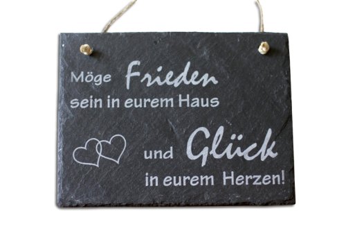 Schiefer Türschild Haussegen Wandbild Schild ...und Glück in Eurem Herzen Motiv: Herz von condecoro
