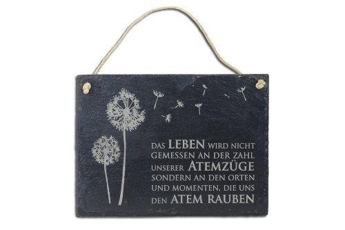 condecoro Schiefertafel Das Leben, Momente die Uns den Atem rauben Schiefer Schild Pusteblume Wandbild 15x20 von condecoro