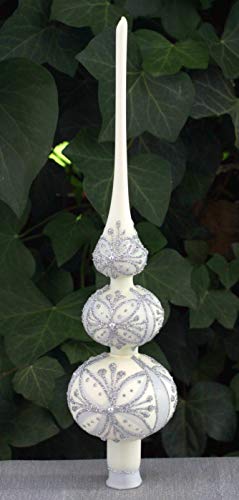 condecoro Christbaumspitze Creme Silber Verzierung Glas Spitze mundgeblasen H36 von condecoro