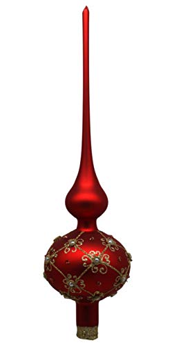 condecoro Christbaumspitze rot Gold Verzierung Glas Spitze mundgeblasen H36 von condecoro