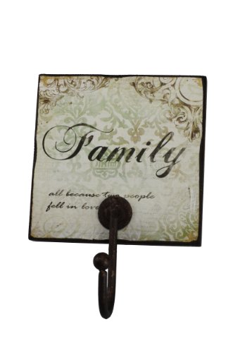 condecoro Garderoben Wandhaken Family Holz- Schild mit Shabby- Vintage Metall Haken von condecoro