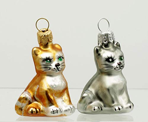 condecoro Katzen Christbaumschmuck 2er Set, Mundgeblasenes Glas, Weihnachten von condecoro