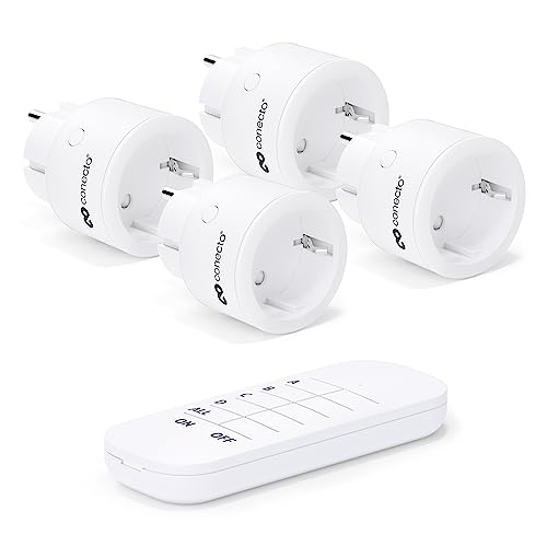 conecto Funk-Steckdosen-Set: 4x Funksteckdose und 1x Fernbedienung, Innenbereich, 2300 Watt, kompaktes Design, weiß von conecto