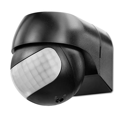 conecto Infrarot Bewegungsmelder innen+außen Aufputz Wand LED 180° schwenkbar neigbar IP44 Dämmerungssensor (1 Stück), schwarz von conecto