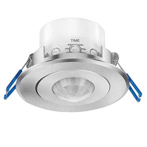 conecto Infrarot Bewegungsmelder Decke innen Einbau Unterputz 68mm Deckenmontage LED 360° Lichtsteuerung IP20 (1 Stück), silber aluminium von conecto