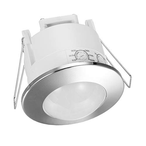 conecto Infrarot Bewegungsmelder Decke innen Unterputz Deckenmontage LED 360° Lichtsteuerung IP20 Dämmerungssensor (1 Stück), chrom von conecto